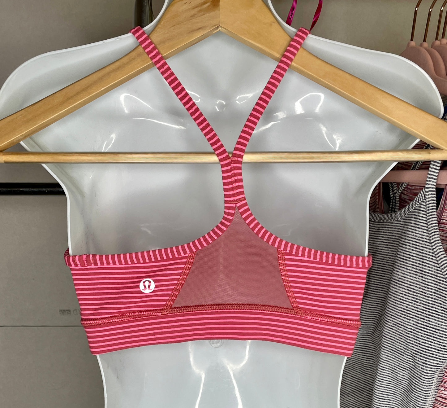 Lululemon Striped Pink Spaghetti Strap Racerback Sports Bra - Size 6