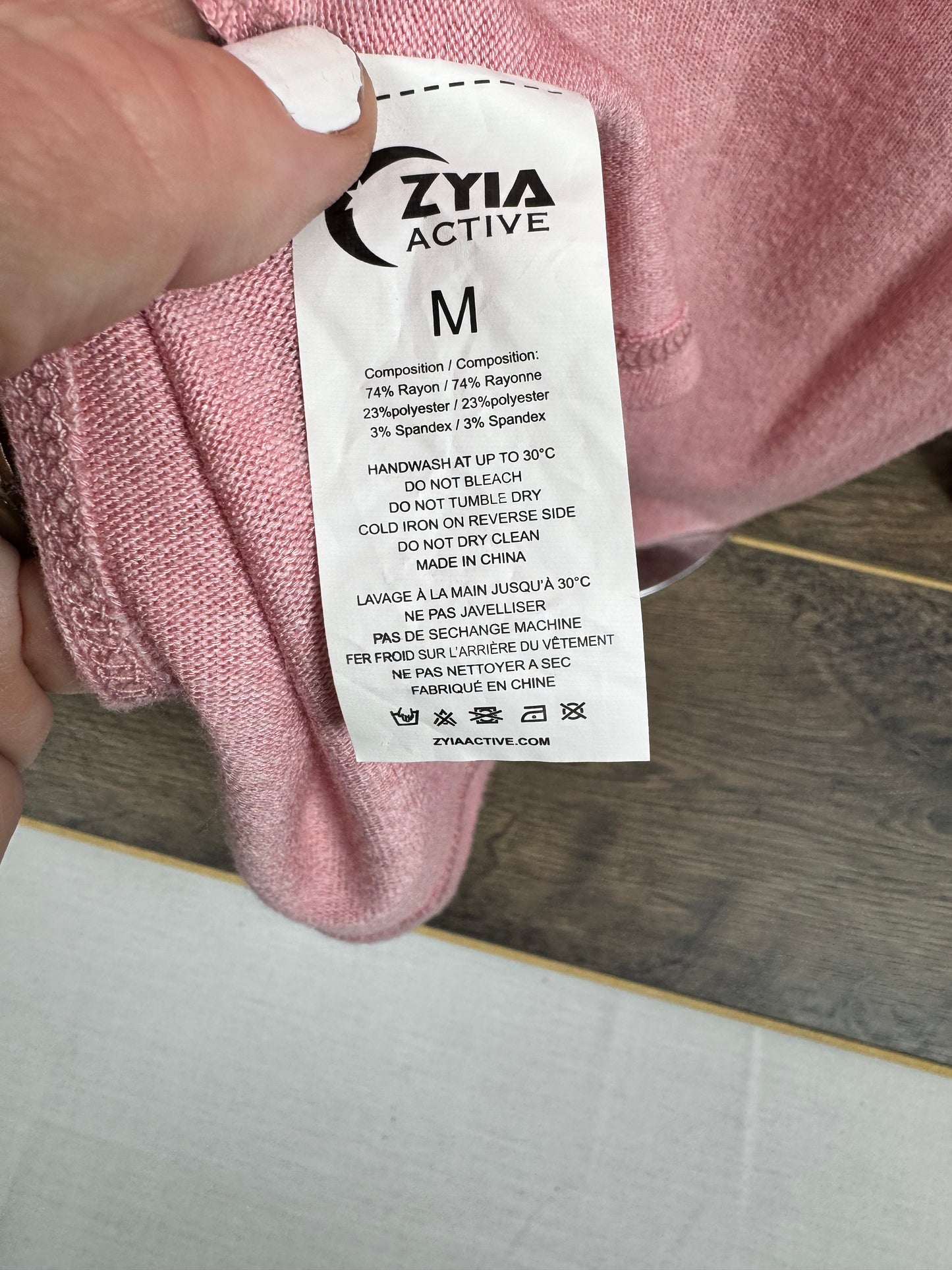 ZYIA Active Light Pink Long Sleeve Split Back Workout Top - Sz Medium