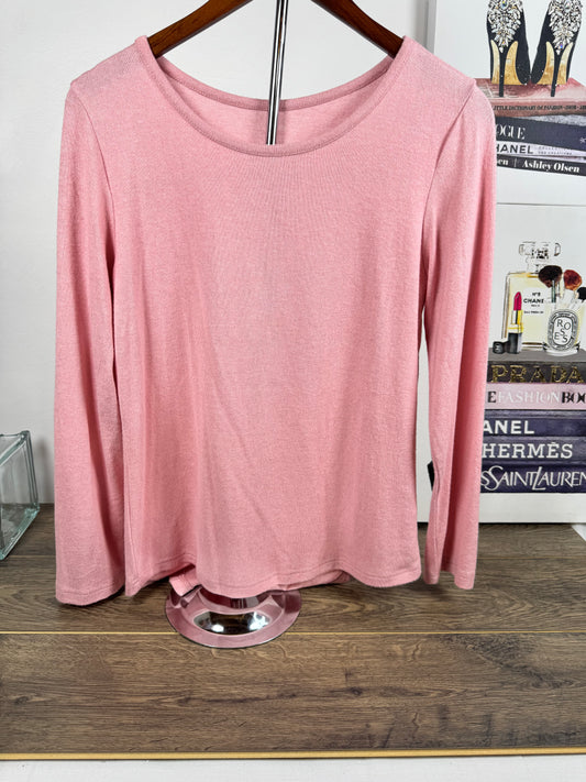 ZYIA Active Light Pink Long Sleeve Split Back Workout Top - Sz Medium