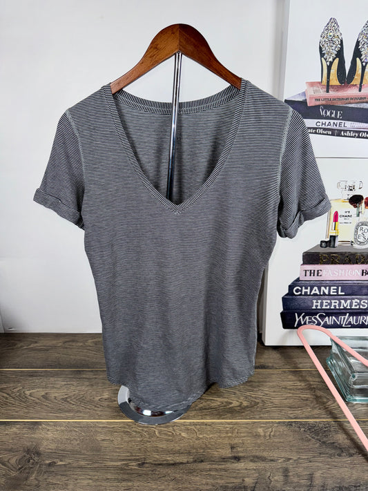 Lululemon Striped Black & White deep v short sleeve tee - Sz 8/M