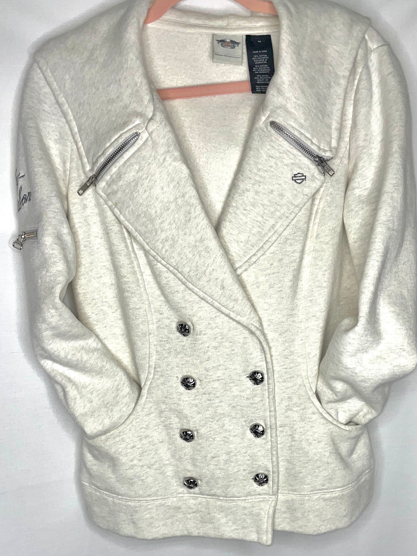 HARLEY DAVIDSON WOMENS HOODED FLEECE DOUBLE BREASTED JACKET - Size M