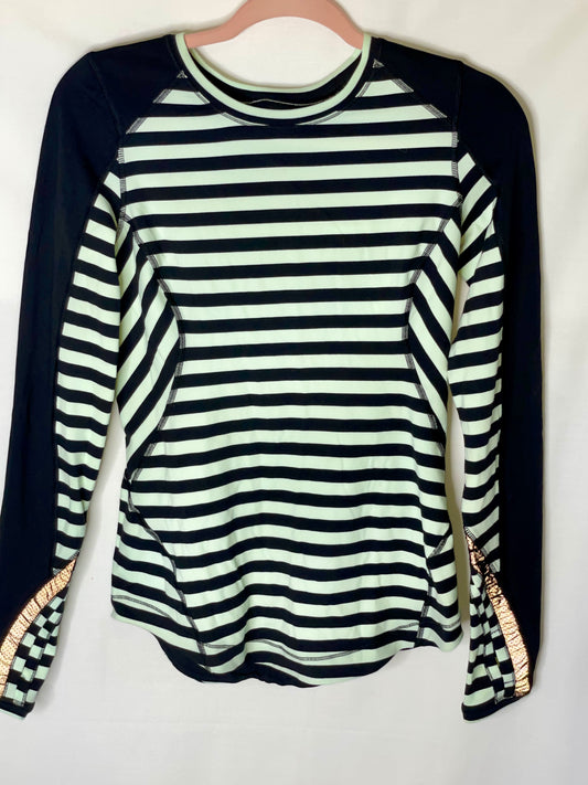 Lululuemon Reflective Long Sleeve Running Top Mint Black Stripe Thumbholes Run - Size 6