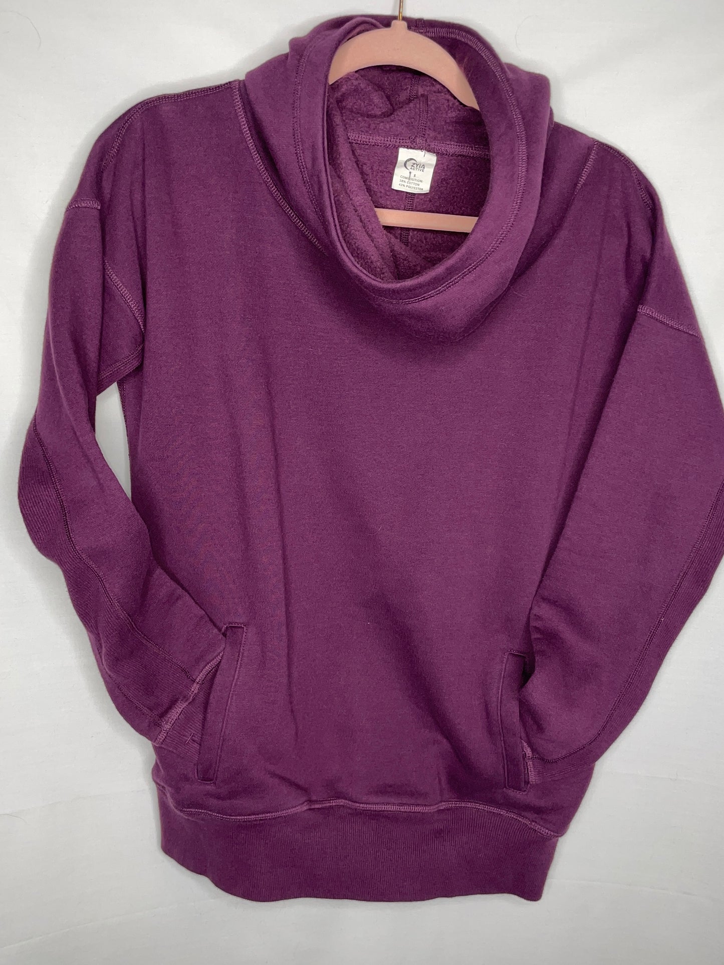 ZYIA Active Women’s Oh So Soft Cowl Neck Hoodie Sweatshirt Plum - Size L