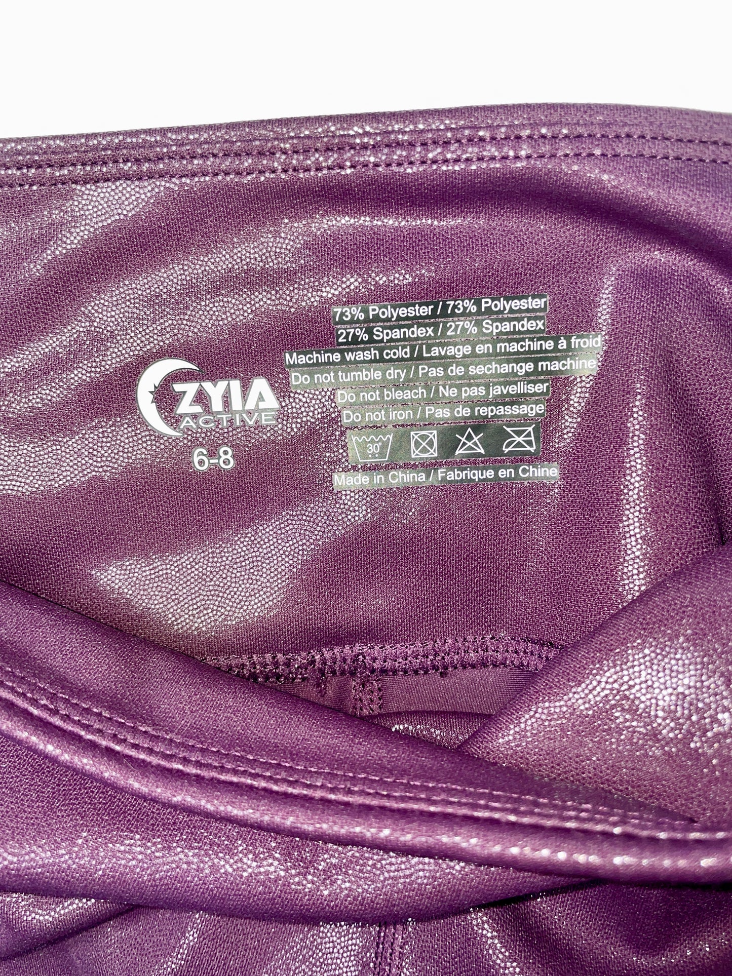 ZYIA Active Women's Metallic Plum High-Rise Crop Workout Light n Tight Leggings - Size 6-8