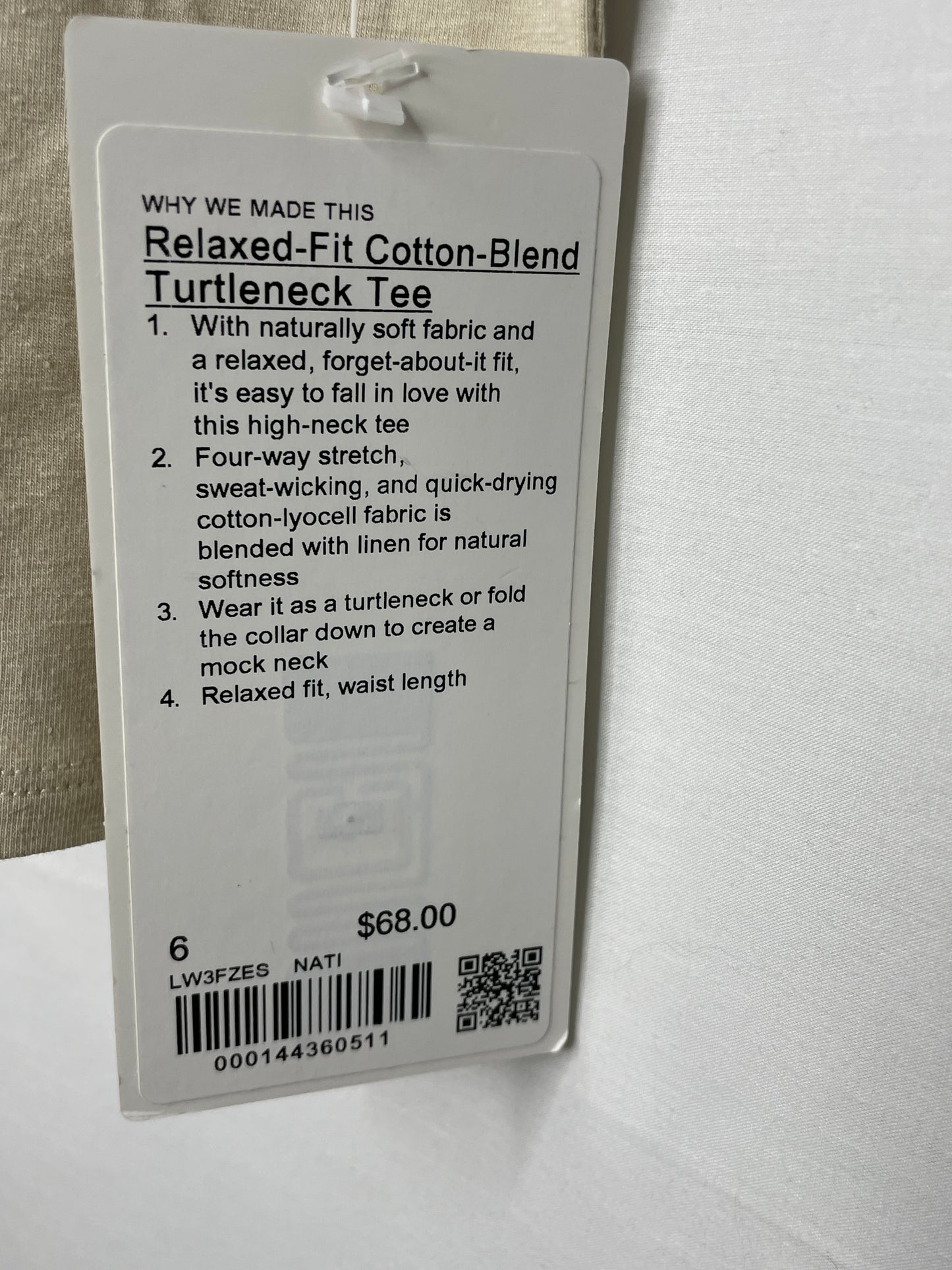 NWT Lululemon Cotton/Linen Top - Size 6/Small