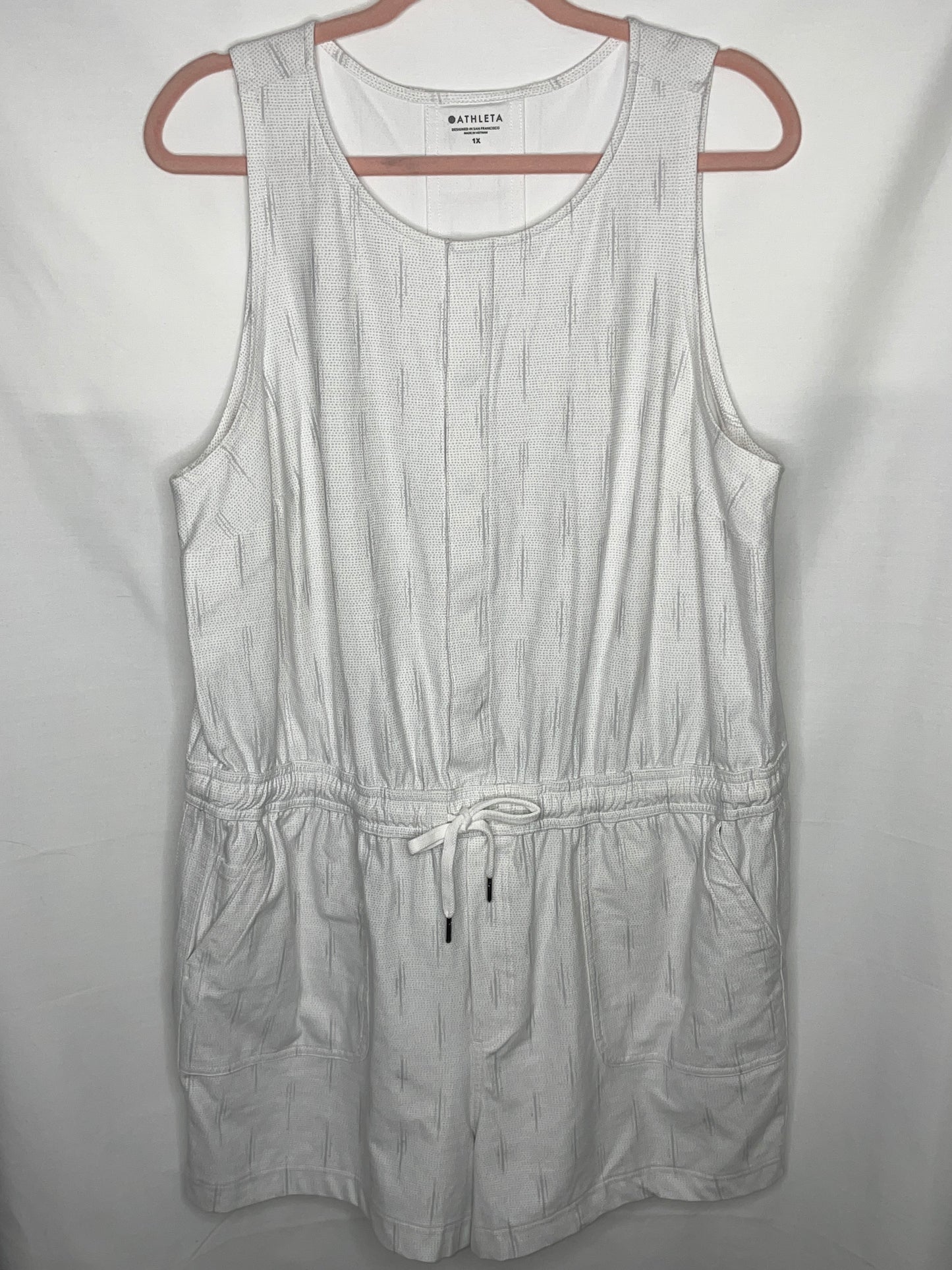 ATHLETA Farallon Printed Romper Spliced Magic Veil White/Gray Women's PLUS Size 1X