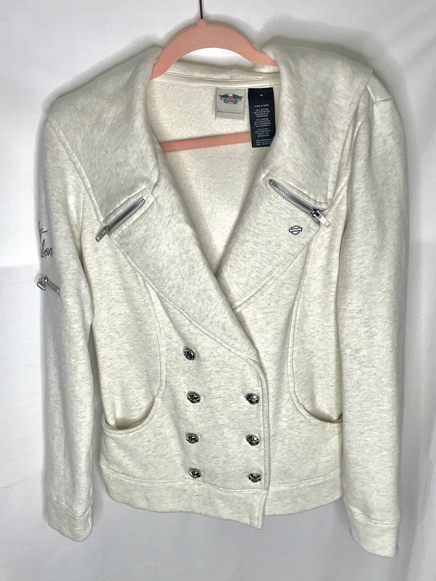 HARLEY DAVIDSON WOMENS HOODED FLEECE DOUBLE BREASTED JACKET - Size M